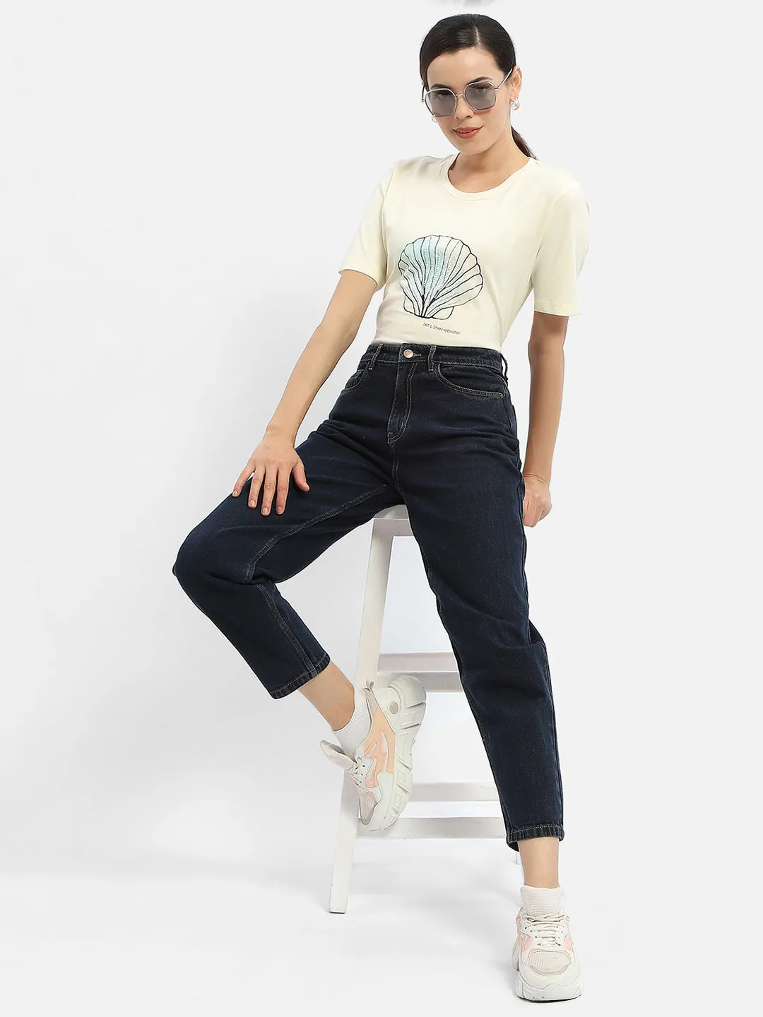 Madame Graphic Print Beige Regular T-Shirt