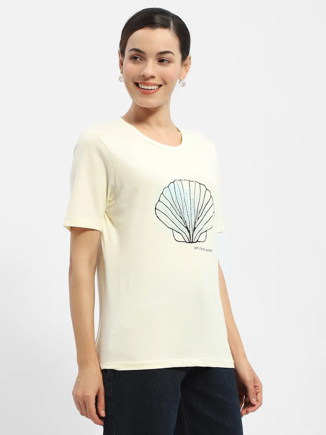 Madame Graphic Print Beige Regular T-Shirt