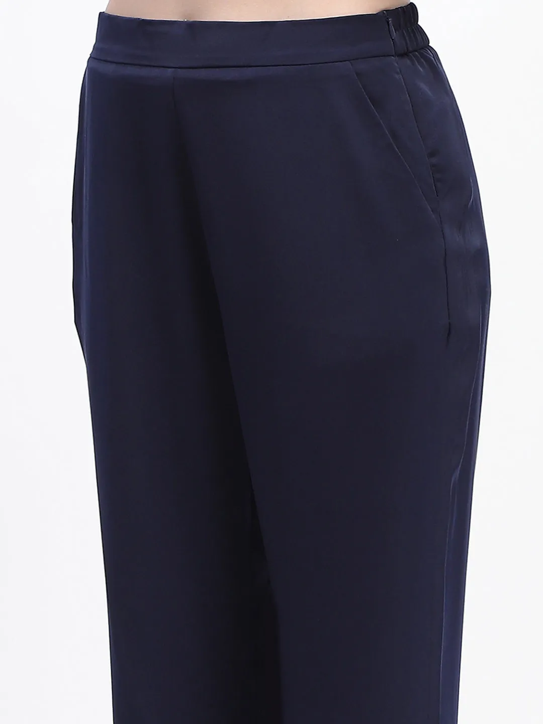 Madame Navy Blue Belted Shirt and Flared Bottom Coord Set