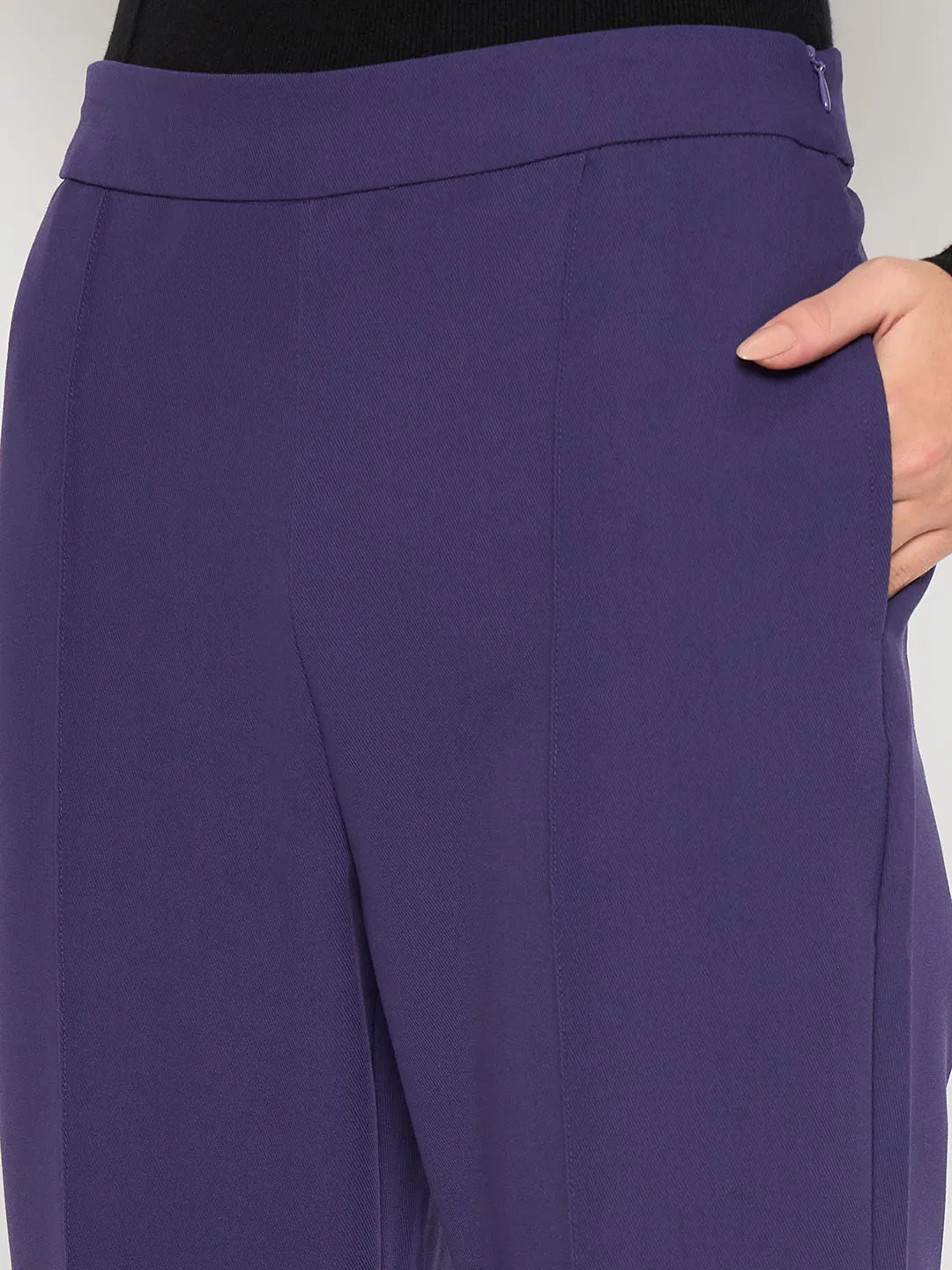 Madame Pleated Flared Purple Trousers