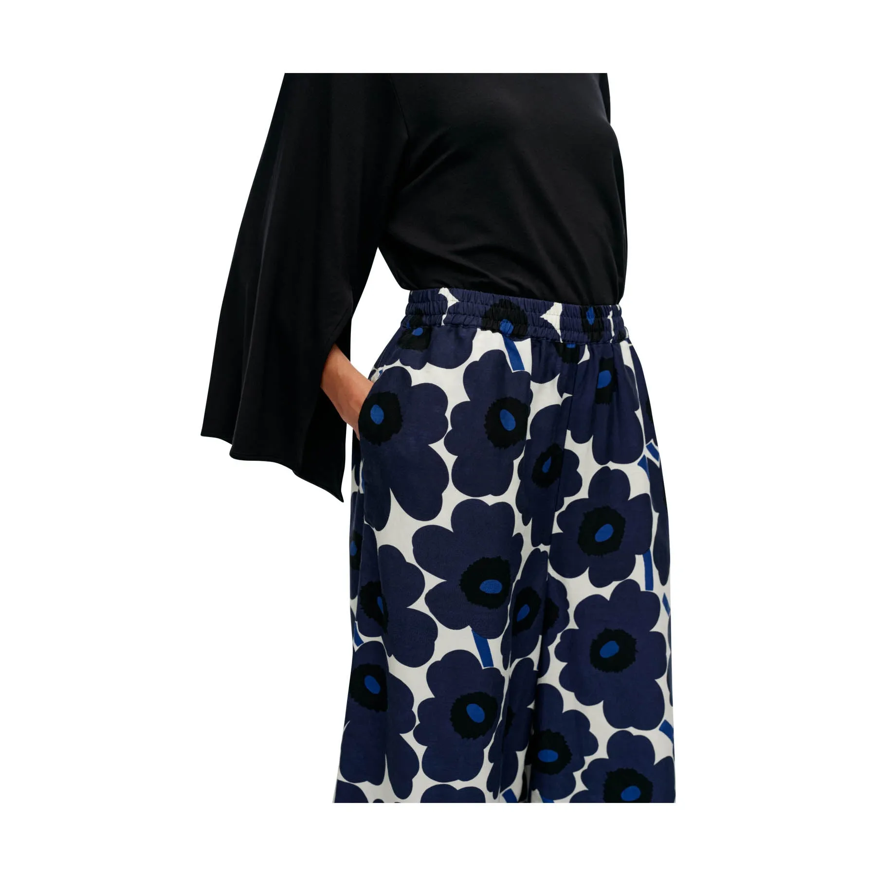 Marimekko Kuvio Unikko Trousers, White With Blue Flowers
