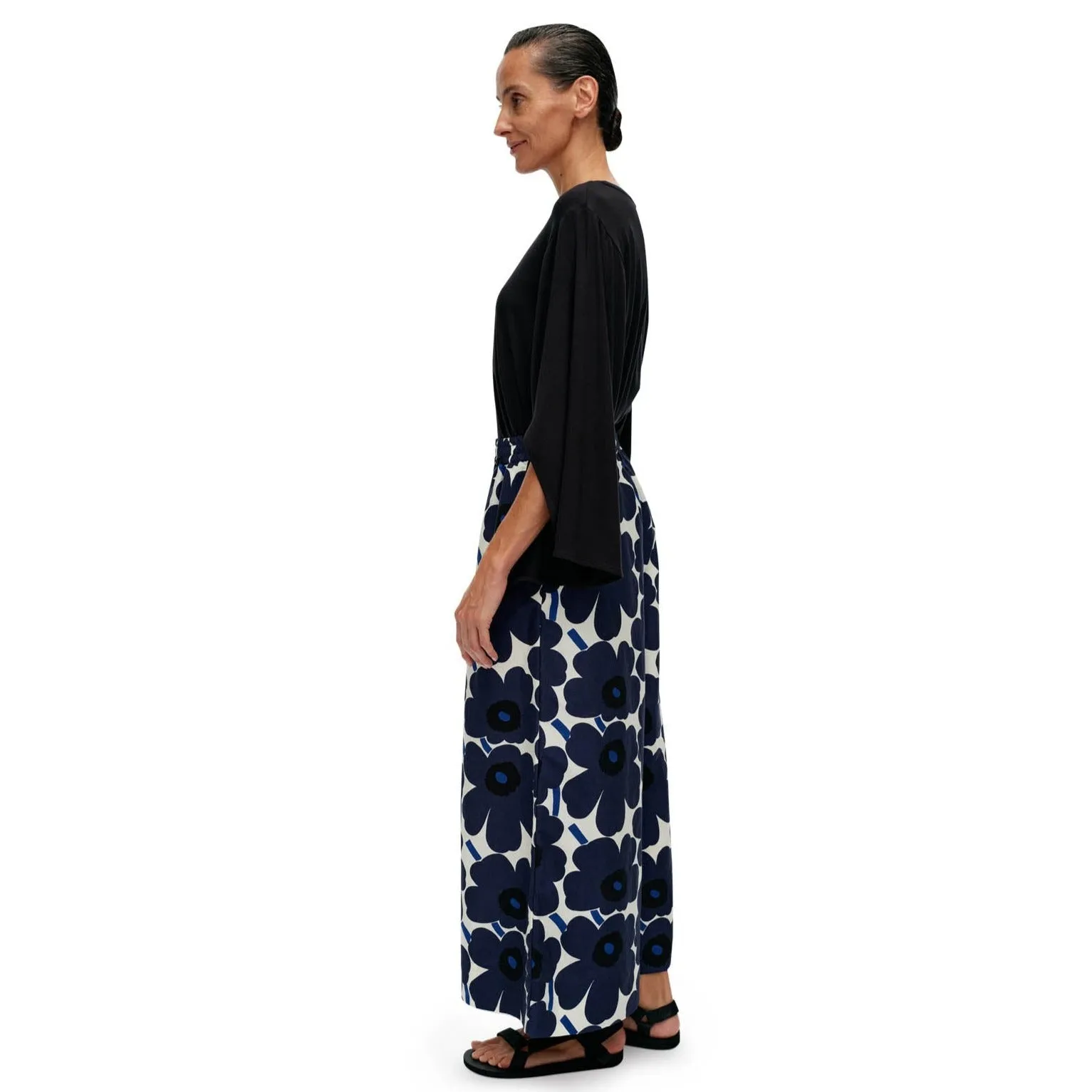 Marimekko Kuvio Unikko Trousers, White With Blue Flowers