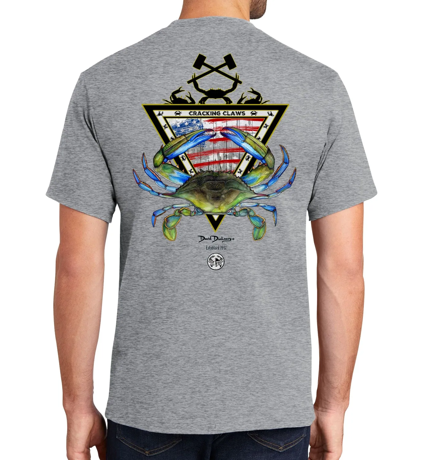 Men's American Blue Crab Short Sleeve Athletic Heather Cotton T-Shirt