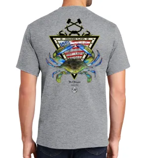 Men's American Blue Crab Short Sleeve Athletic Heather Cotton T-Shirt