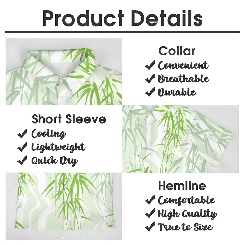 Men's Green Bamboo Art Print Casual Short Sleeve Shirt 2412003833