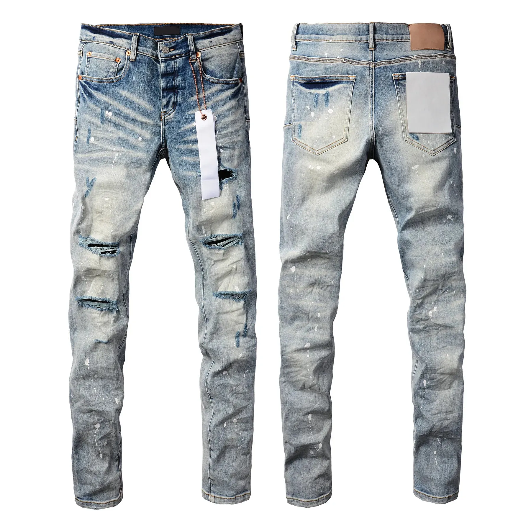 Mens Purple Jeans designer stacked long Pants ksubi Ripped High Street Brand Patch Hole Denim Straight Fashion Streetwear silmJ6IQ