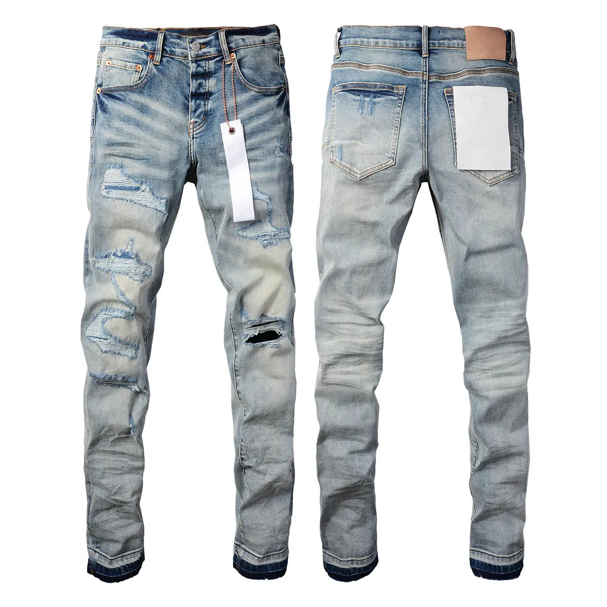 Mens Purple Jeans designer stacked long Pants ksubi Ripped High Street Brand Patch Hole Denim Straight Fashion Streetwear silmJ6IQ