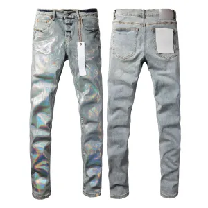 Mens Purple Jeans designer stacked long Pants ksubi Ripped High Street Brand Patch Hole Denim Straight Fashion Streetwear silmJ6IQ