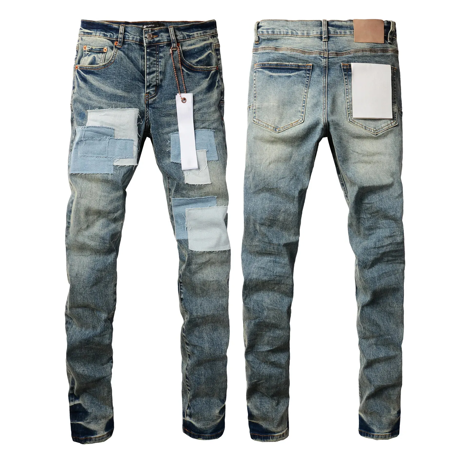 Mens Purple Jeans designer stacked long Pants ksubi Ripped High Street Brand Patch Hole Denim Straight Fashion Streetwear silmJ6IQ
