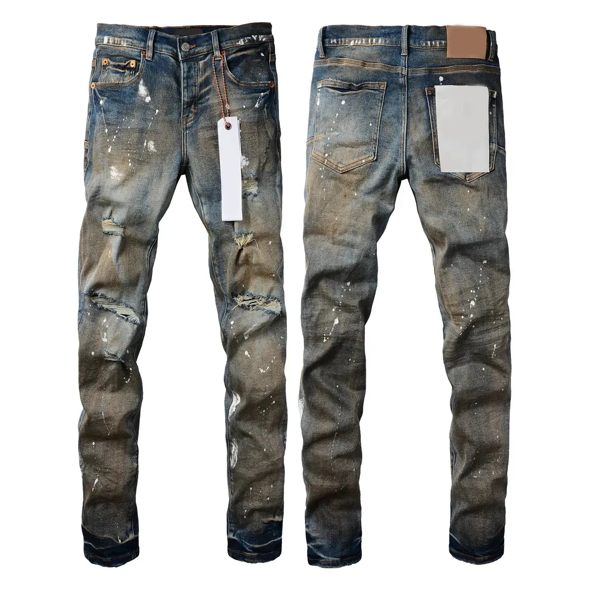 Mens Purple Jeans designer stacked long Pants ksubi Ripped High Street Brand Patch Hole Denim Straight Fashion Streetwear silmJ6IQ