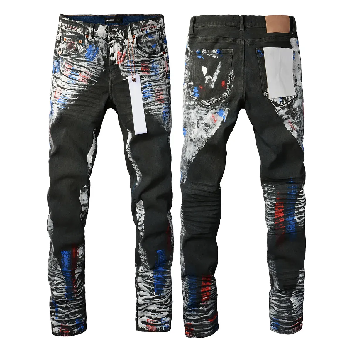 Mens Purple Jeans designer stacked long Pants ksubi Ripped High Street Brand Patch Hole Denim Straight Fashion Streetwear silmJ6IQ