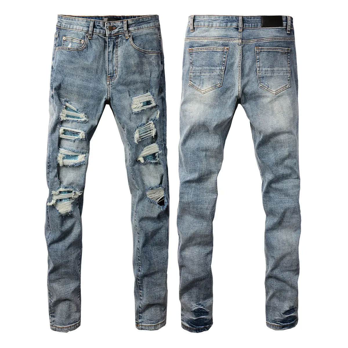 Mens Purple Jeans designer stacked long Pants ksubi Ripped High Street Brand Patch Hole Denim Straight Fashion Streetwear silmJ6IQ
