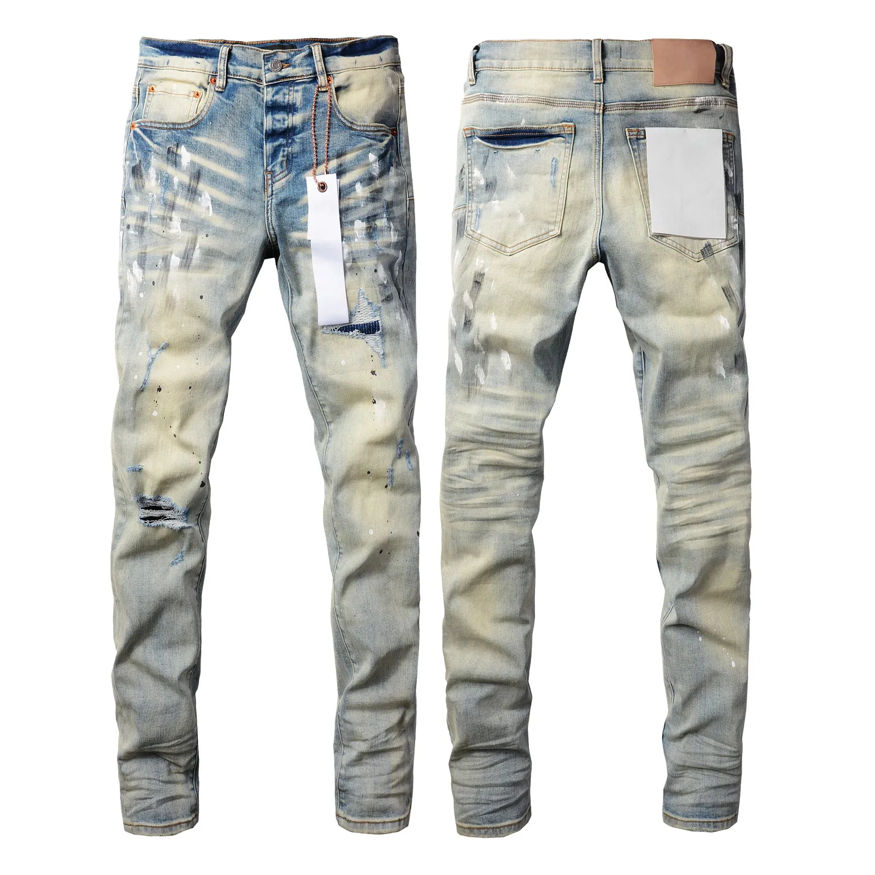Mens Purple Jeans designer stacked long Pants ksubi Ripped High Street Brand Patch Hole Denim Straight Fashion Streetwear silmJ6IQ