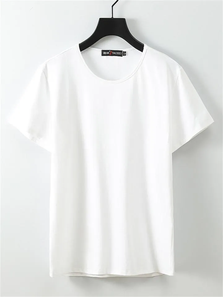 Men's Short Sleeve Solid Color Round Neck Cotton T-Shirt