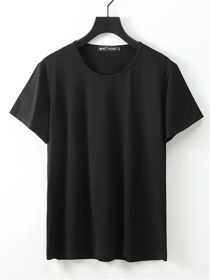 Men's Short Sleeve Solid Color Round Neck Cotton T-Shirt