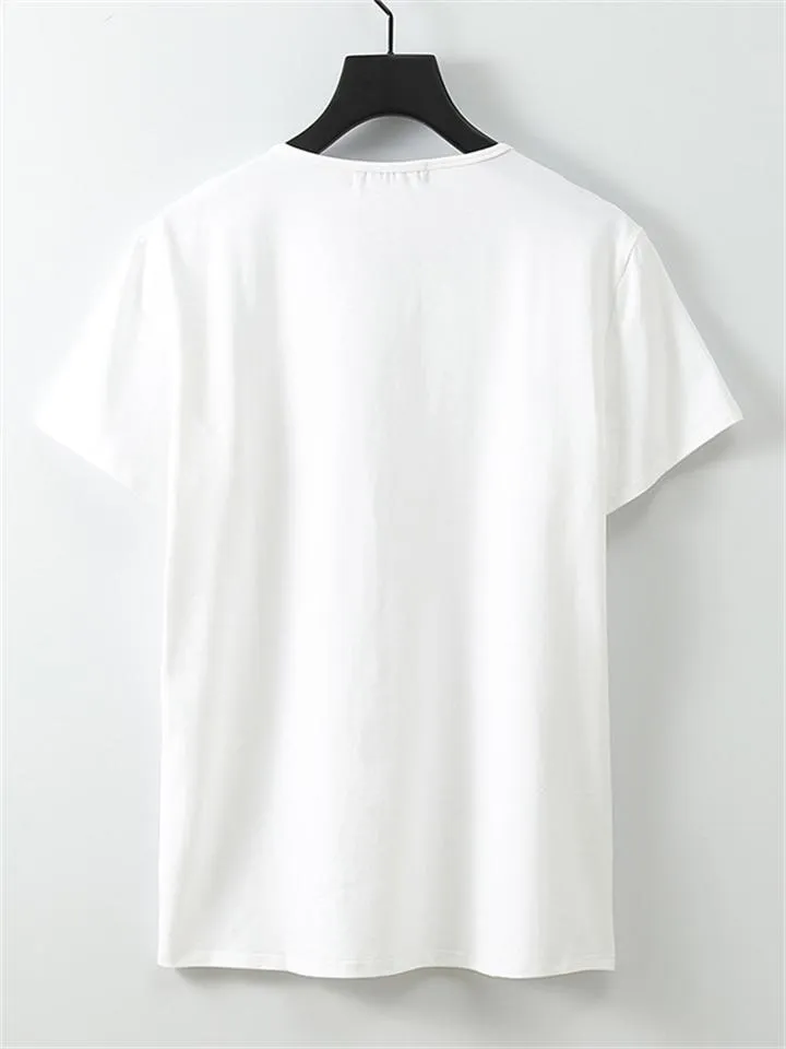 Men's Short Sleeve Solid Color Round Neck Cotton T-Shirt