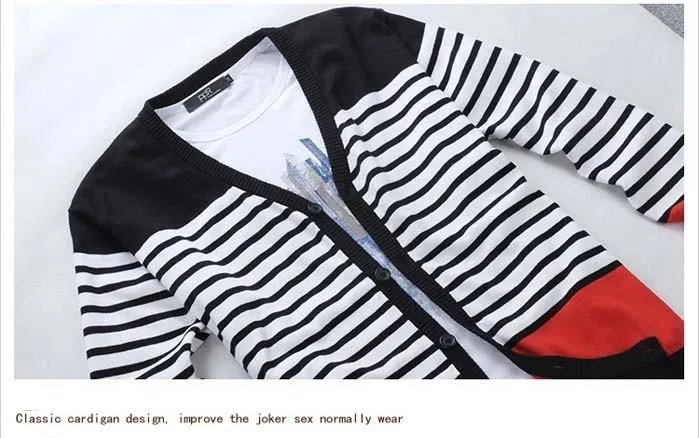 Men's Striped V-Neck Cardigan Up To 5XL
