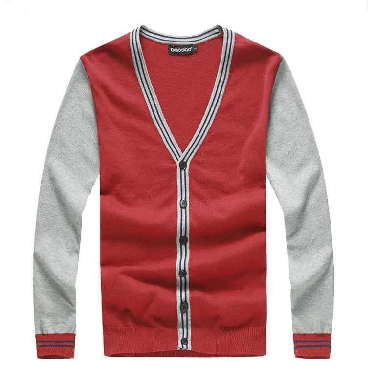 Men's V-Neck Patchwork Striped Cardigan Up To 5XL