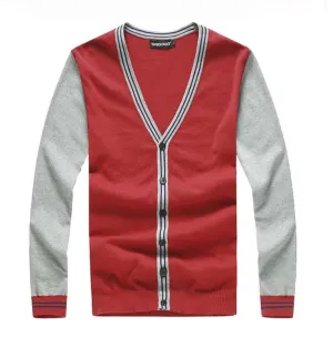 Men's V-Neck Patchwork Striped Cardigan Up To 5XL