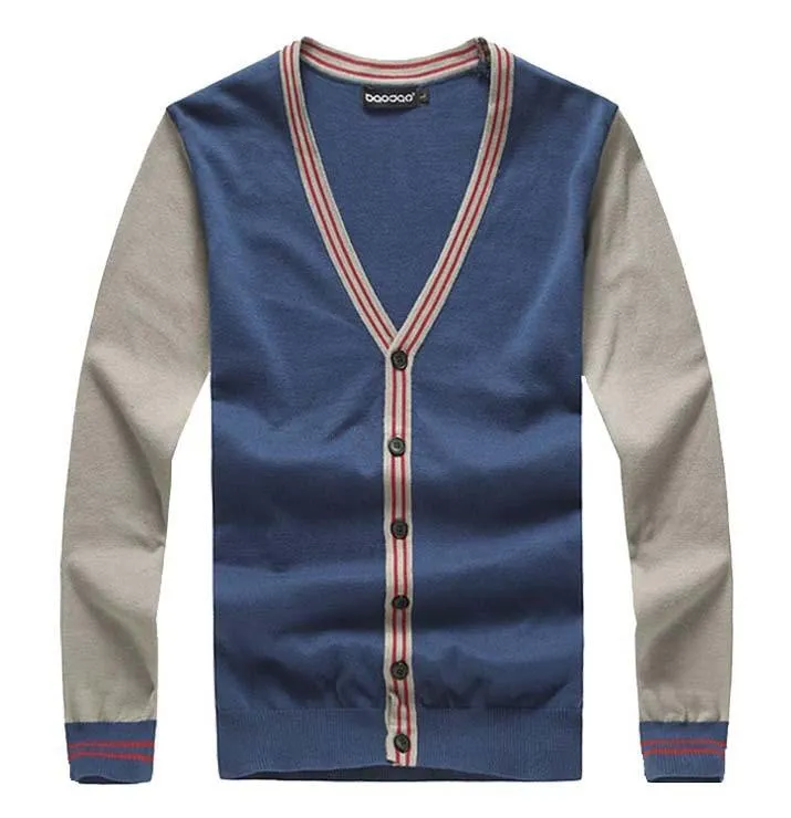 Men's V-Neck Patchwork Striped Cardigan Up To 5XL