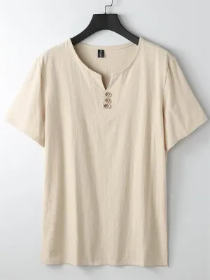 Men's V-Neck Short-Sleeved Linen Shirt