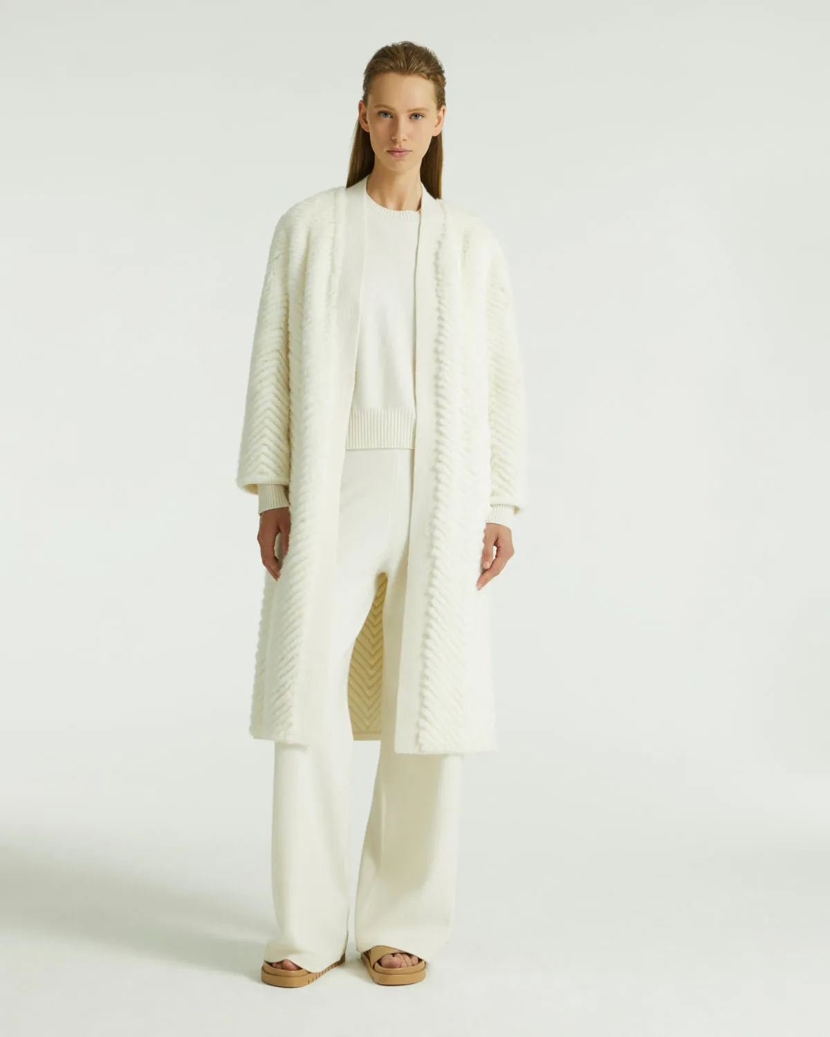 Merino knit and mink long coat
