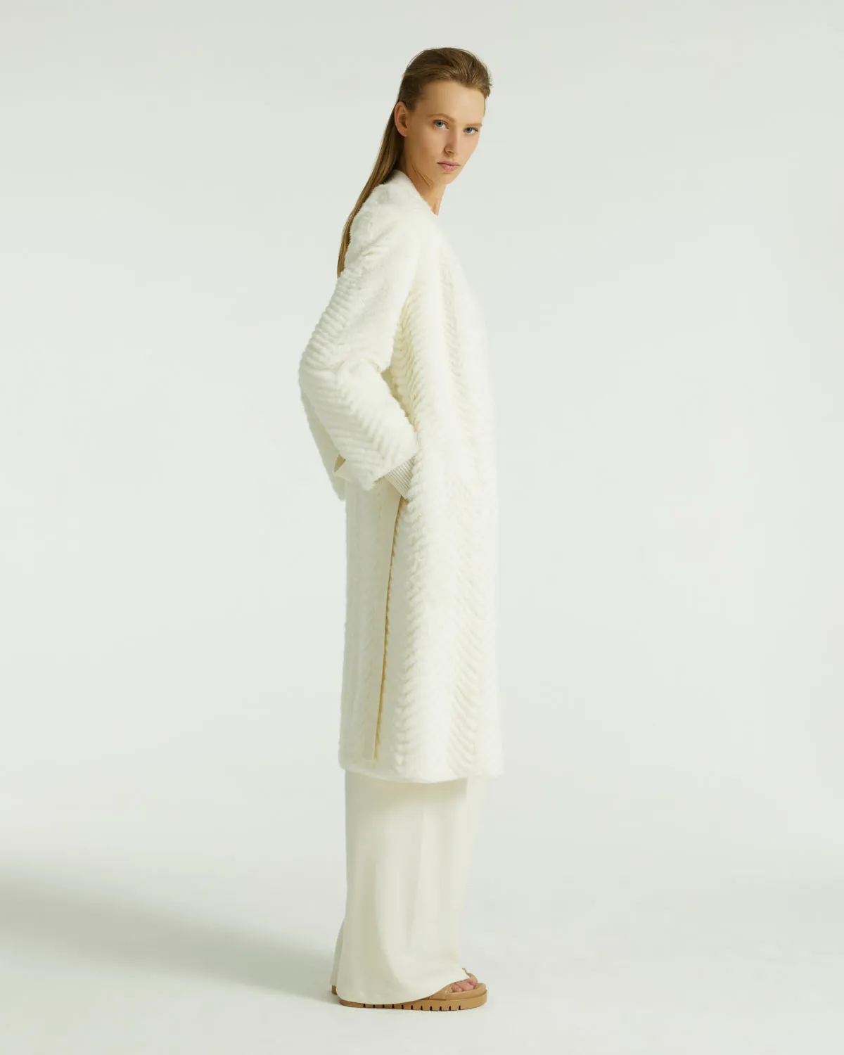 Merino knit and mink long coat