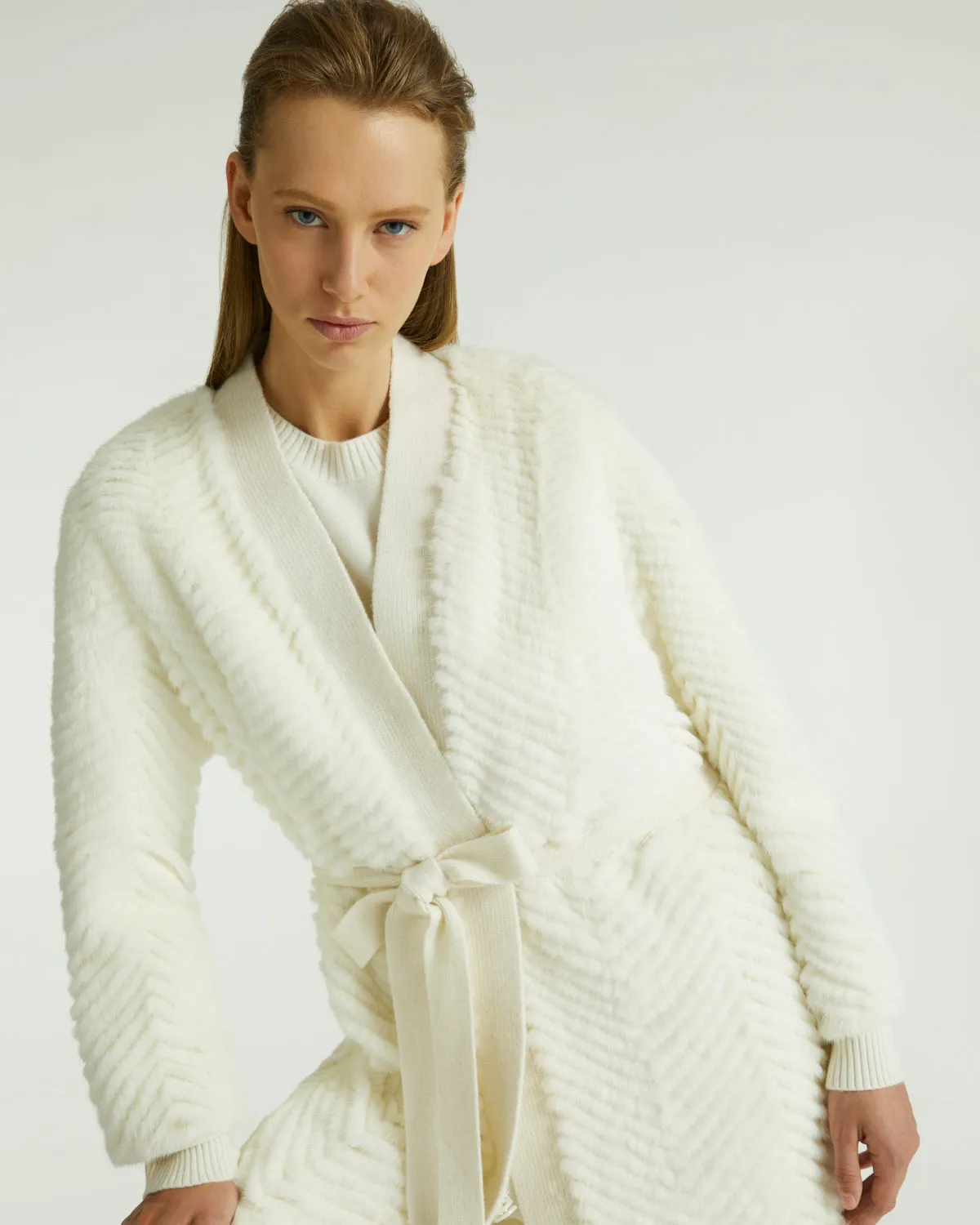 Merino knit and mink long coat