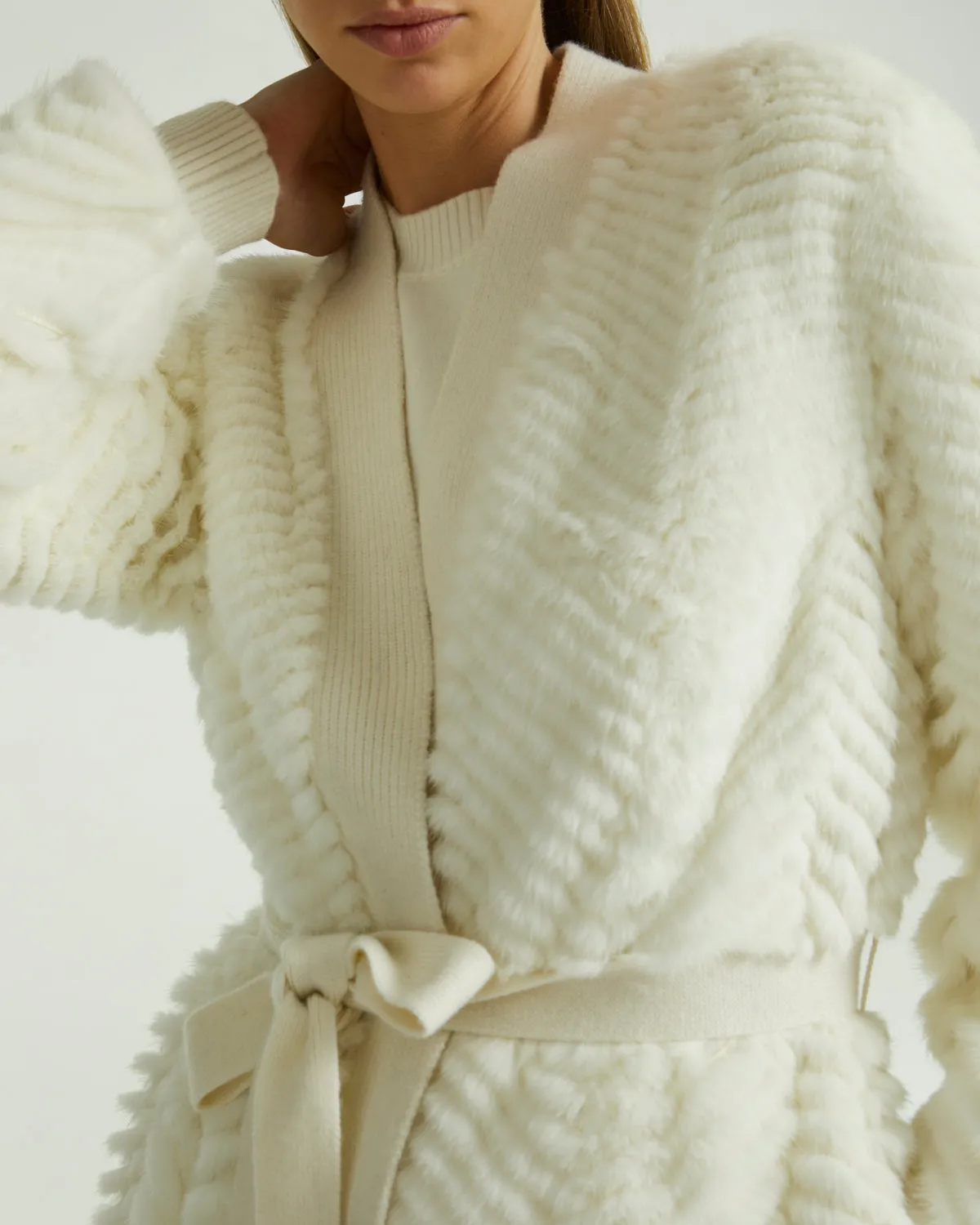 Merino knit and mink long coat