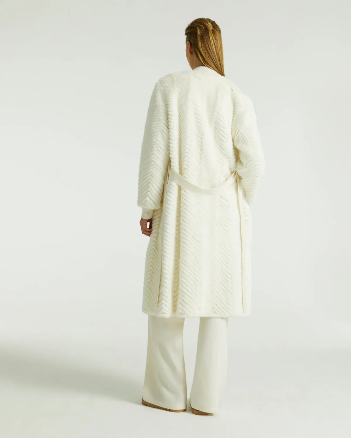 Merino knit and mink long coat