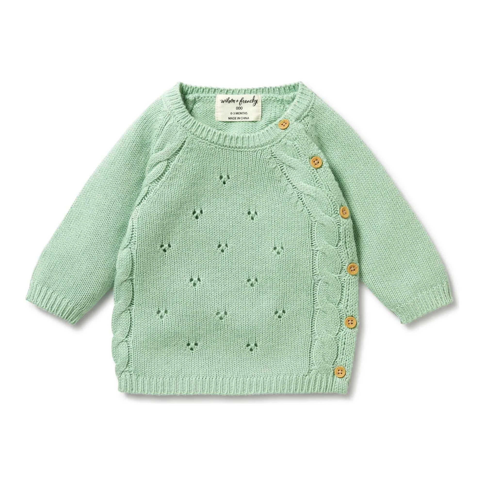 Mint Green Knitted Pointelle Kimono Cardigan