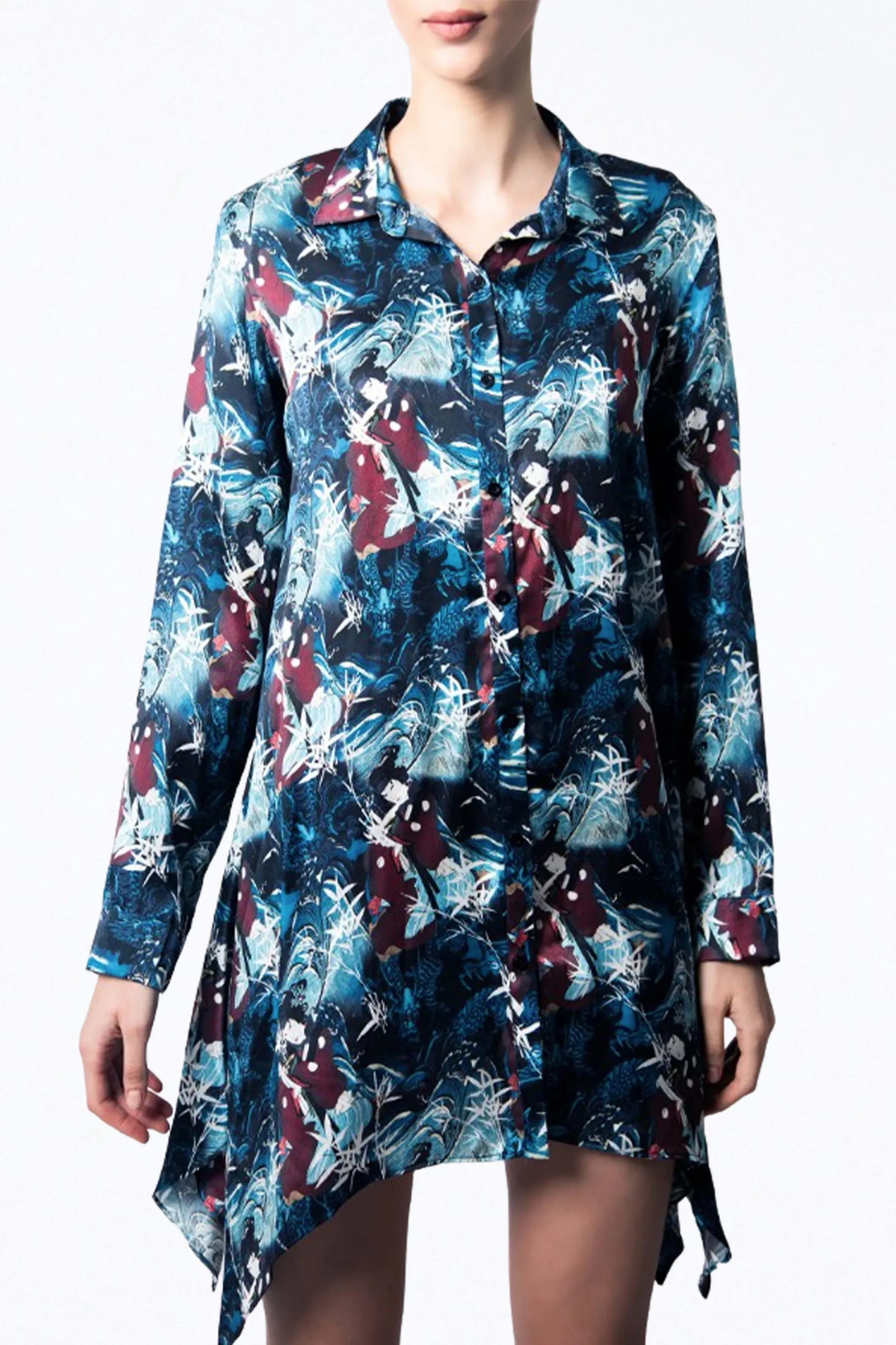 MODERN LOVE SILK CHARMEUSE MINI SHIRT DRESS