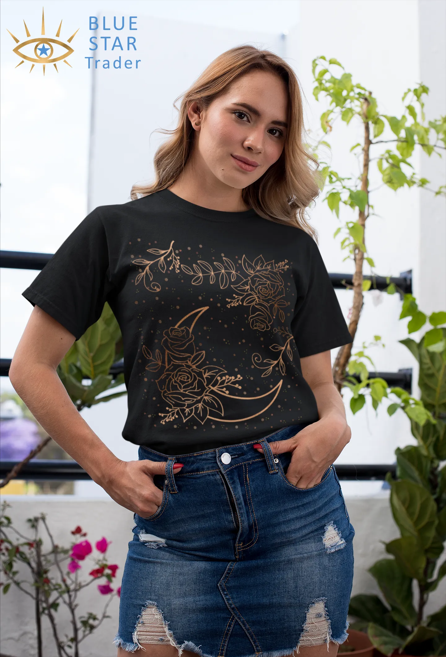 Moon Flowers Black Tee, Witch Shirt, Unisex Jersey Short Sleeve Tee