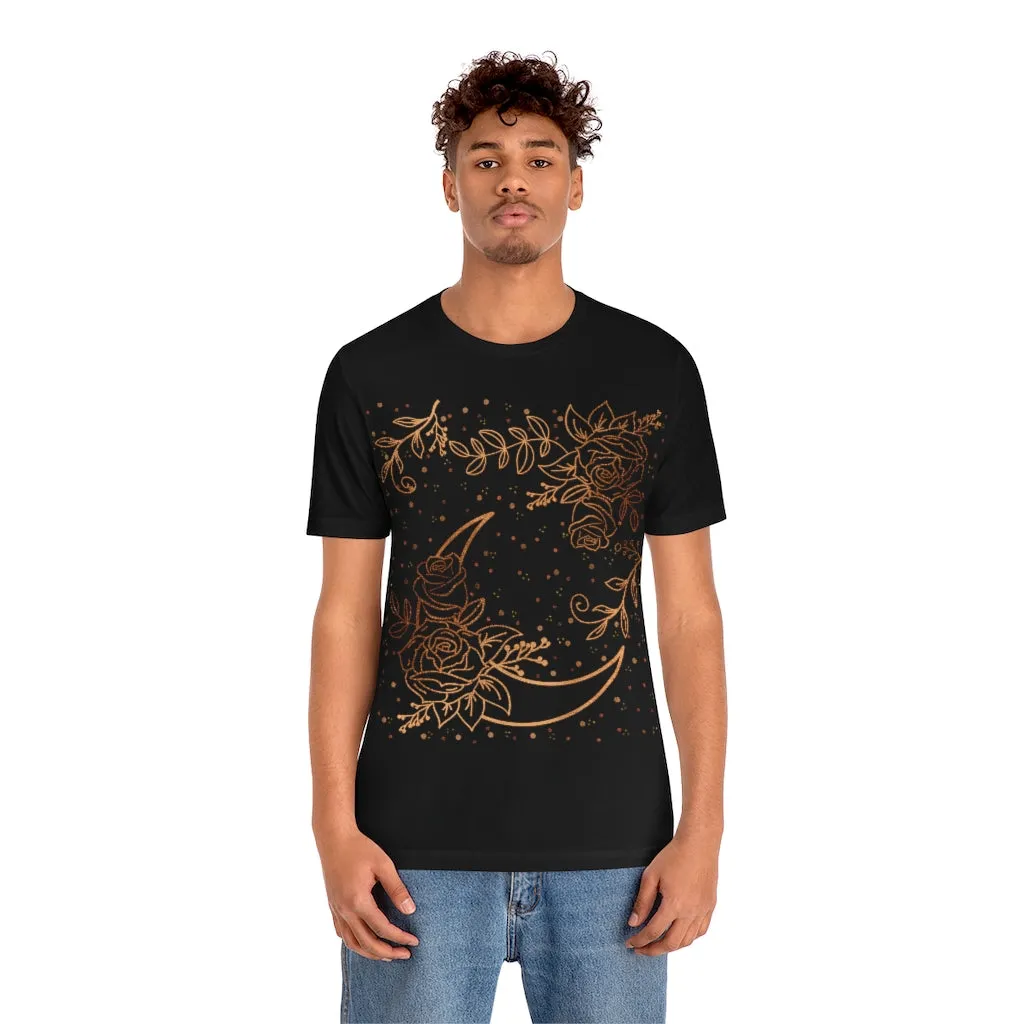 Moon Flowers Black Tee, Witch Shirt, Unisex Jersey Short Sleeve Tee