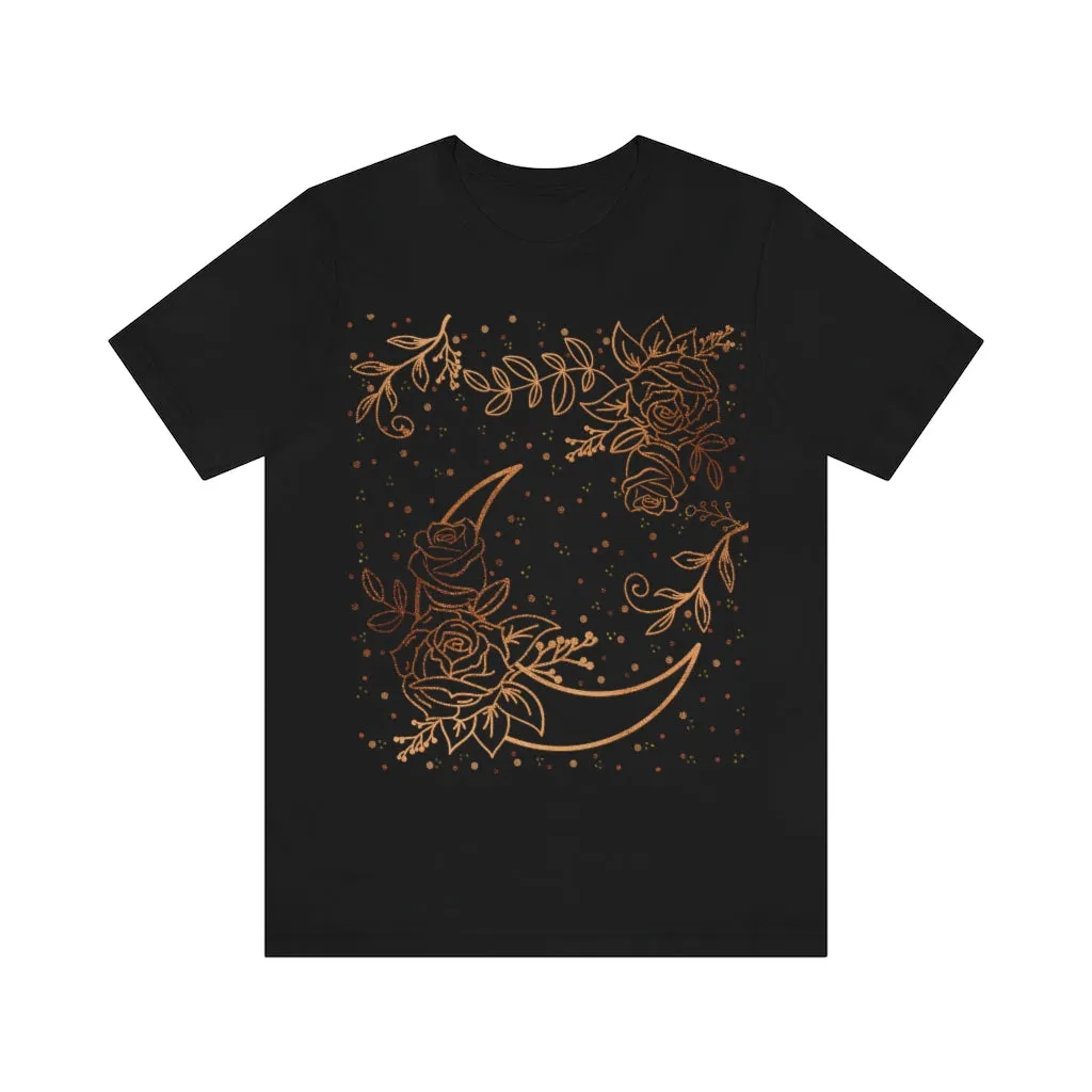 Moon Flowers Black Tee, Witch Shirt, Unisex Jersey Short Sleeve Tee