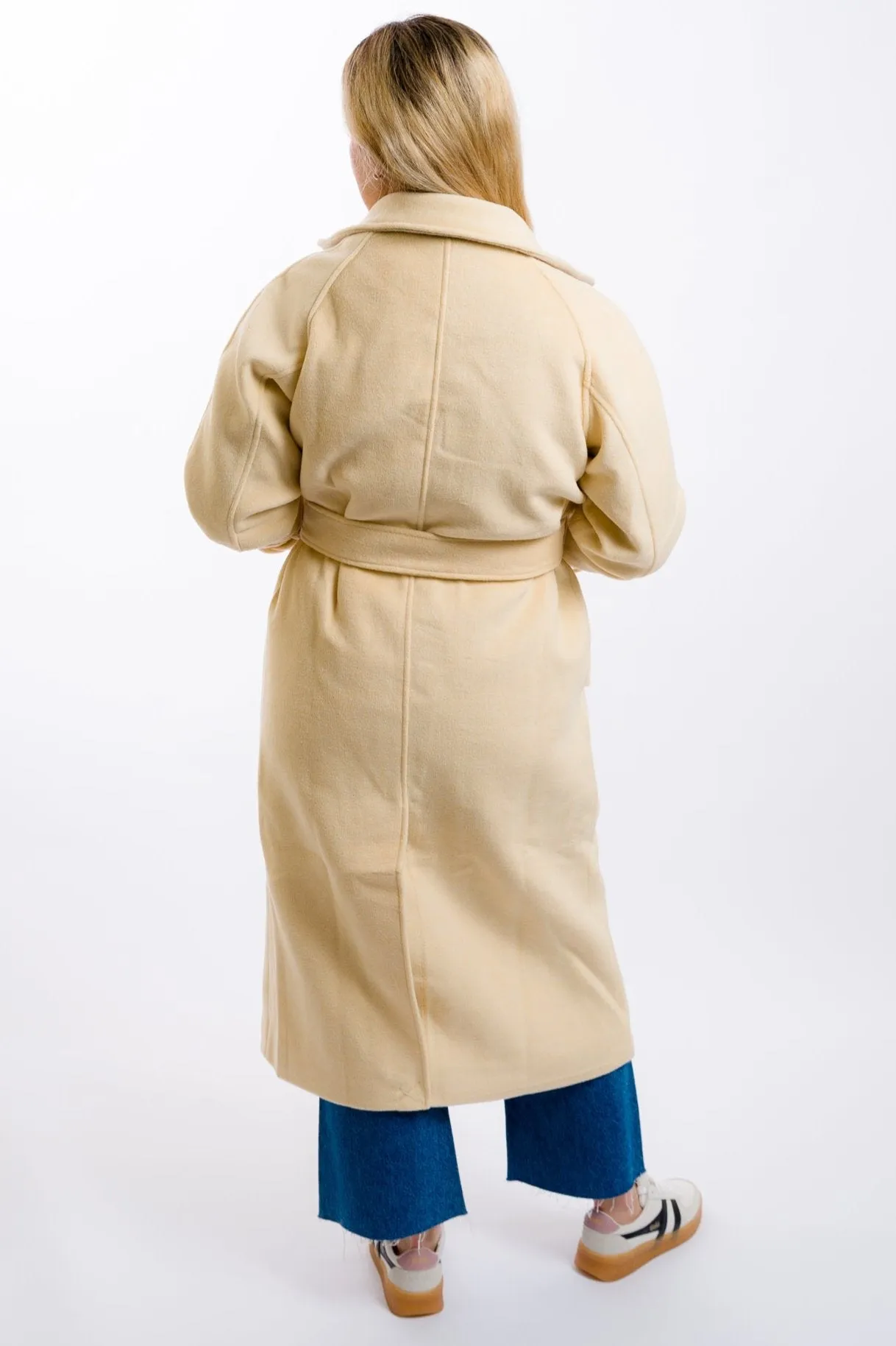 Moon River Belted Duster Overcoat - Light Yellow