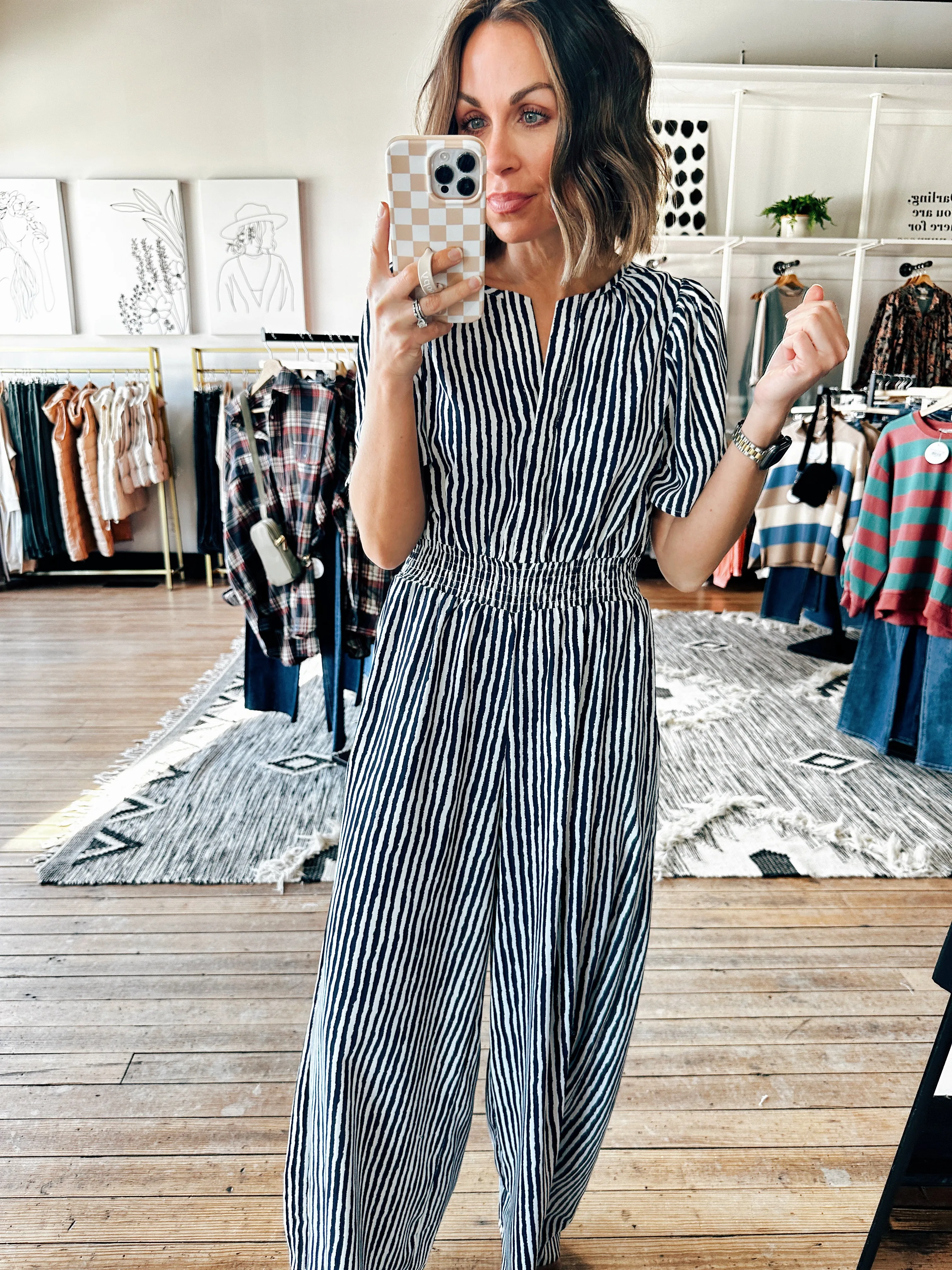 Morocco Short Sleeve Striped Jumpsuit