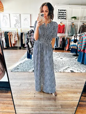 Morocco Short Sleeve Striped Jumpsuit
