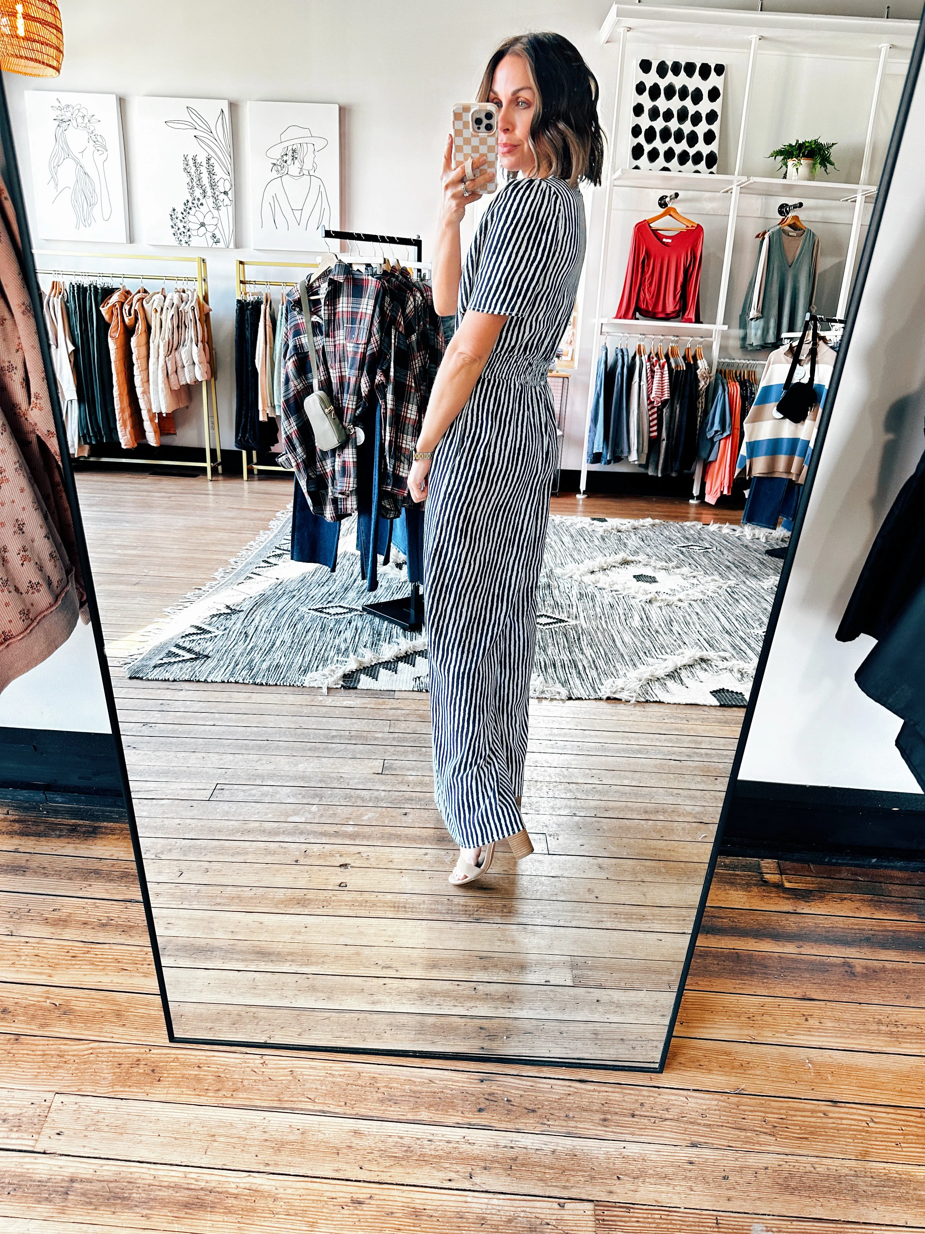 Morocco Short Sleeve Striped Jumpsuit