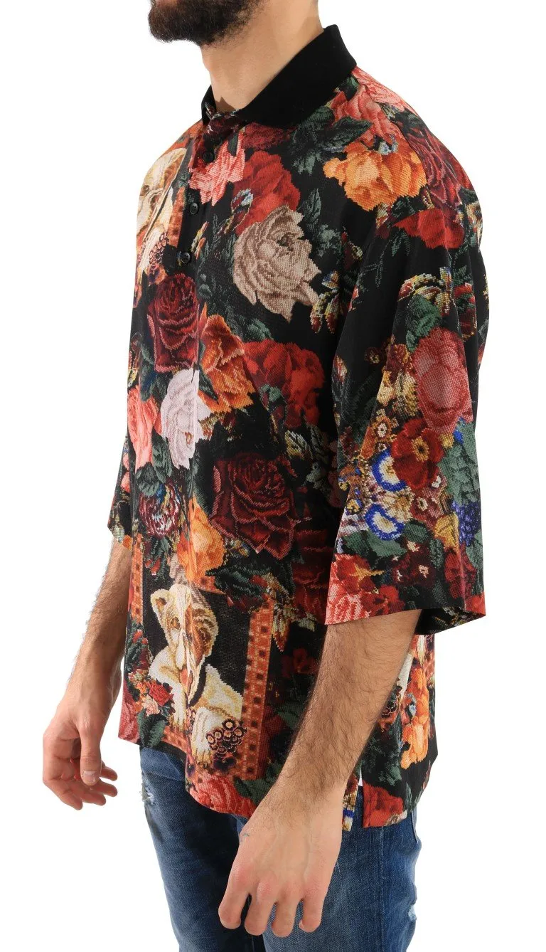 Multicolor Floral Silk Polo T-Shirt