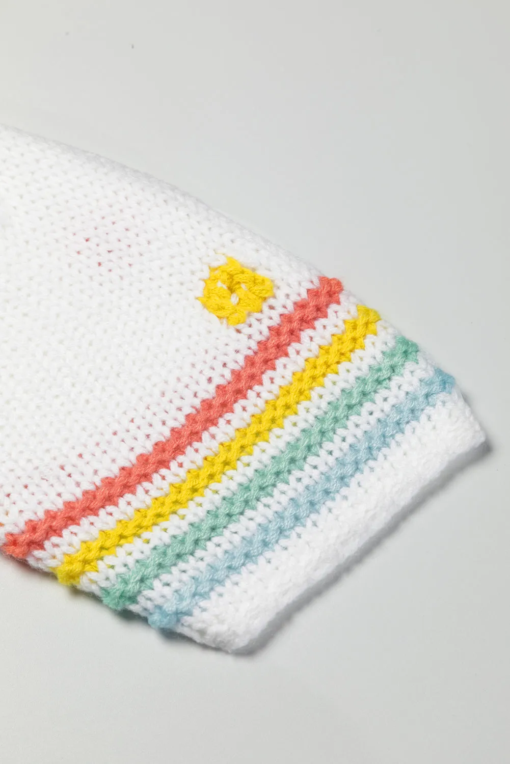 Multicolor Hollow Striped Knit Contrast Sleeve Sweater