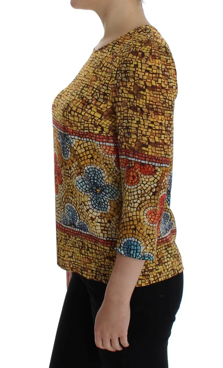 Multicolor Mosaic Print Silk Blouse T-shirt