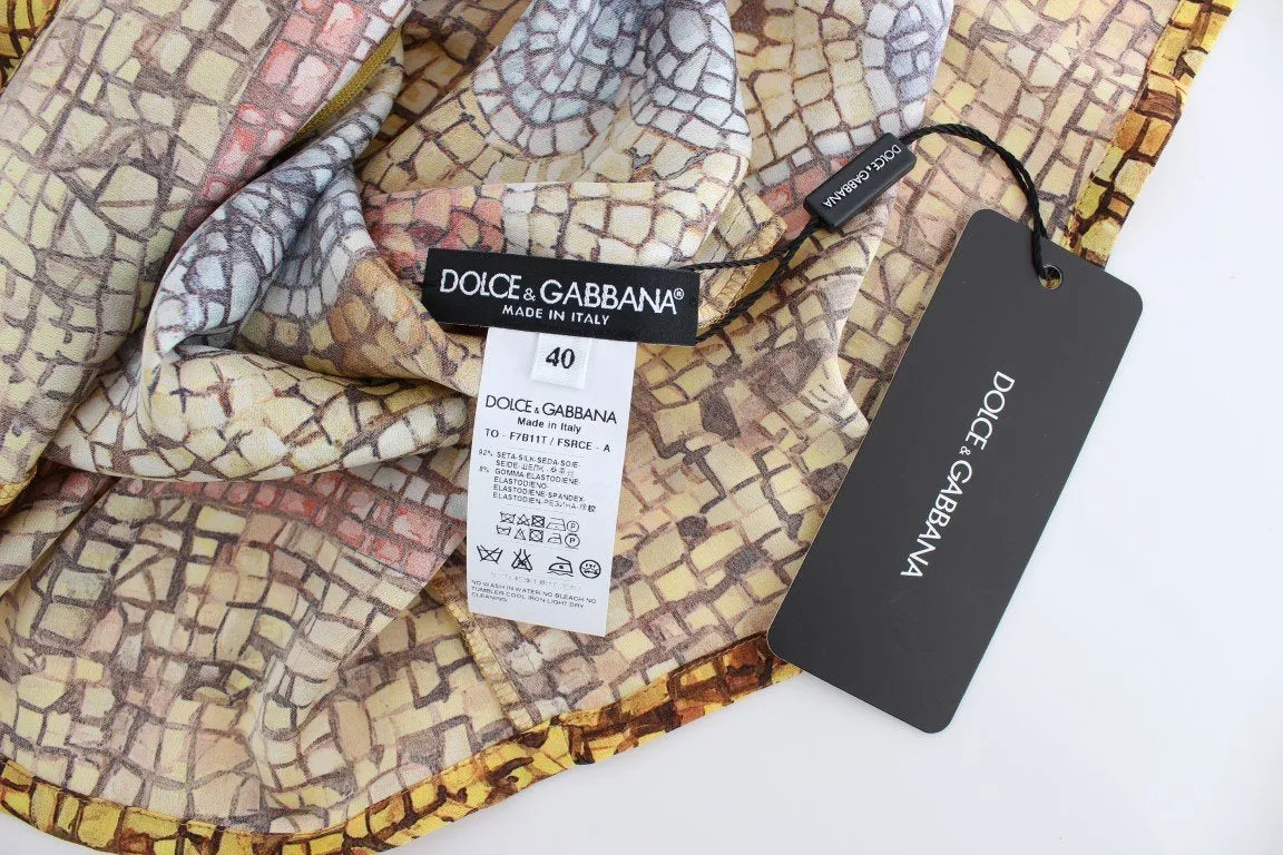 Multicolor Mosaic Print Silk Blouse T-shirt