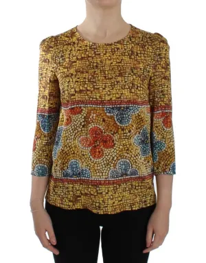 Multicolor Mosaic Print Silk Blouse T-shirt