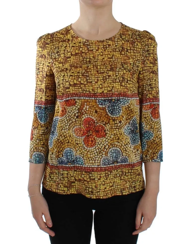 Multicolor Mosaic Print Silk Blouse T-shirt
