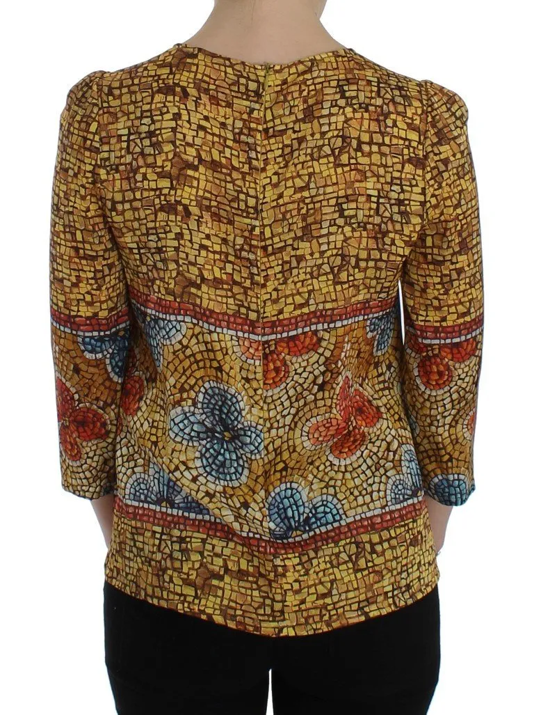 Multicolor Mosaic Print Silk Blouse T-shirt