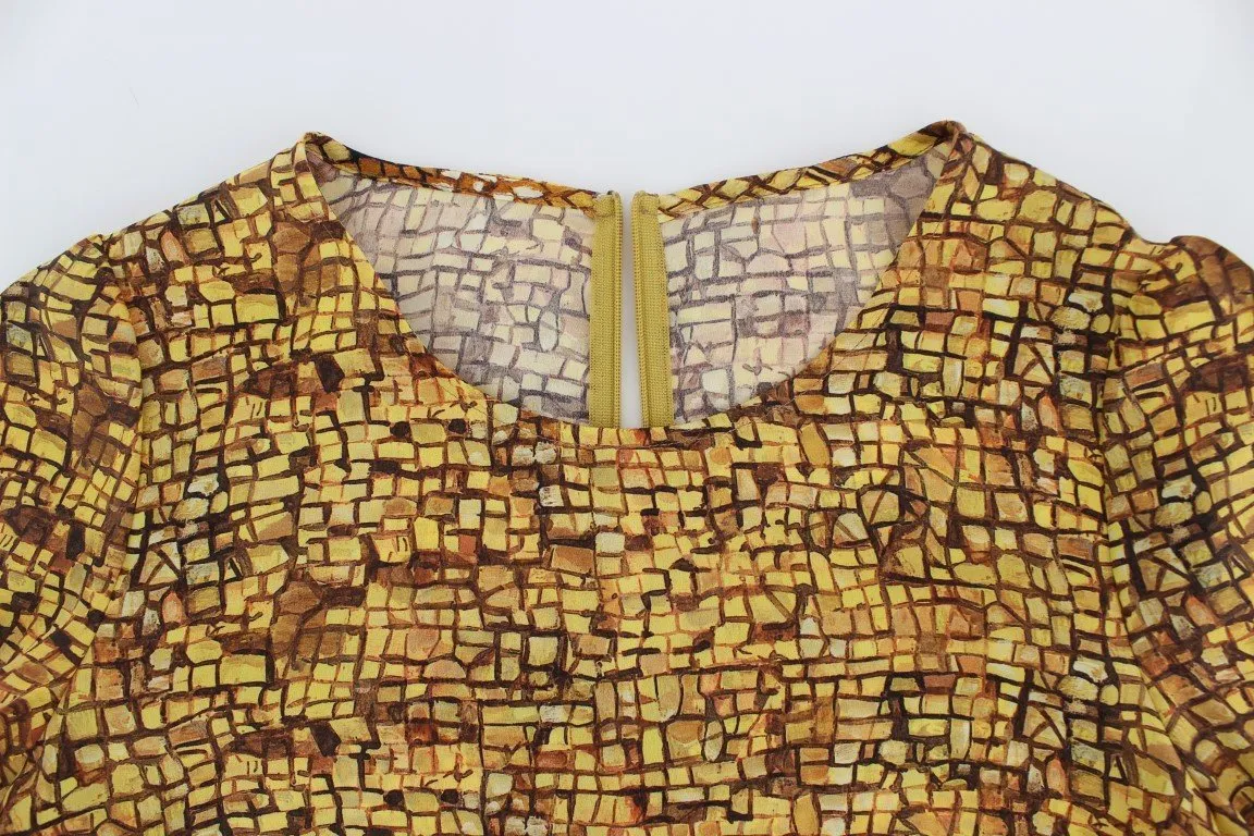 Multicolor Mosaic Print Silk Blouse T-shirt