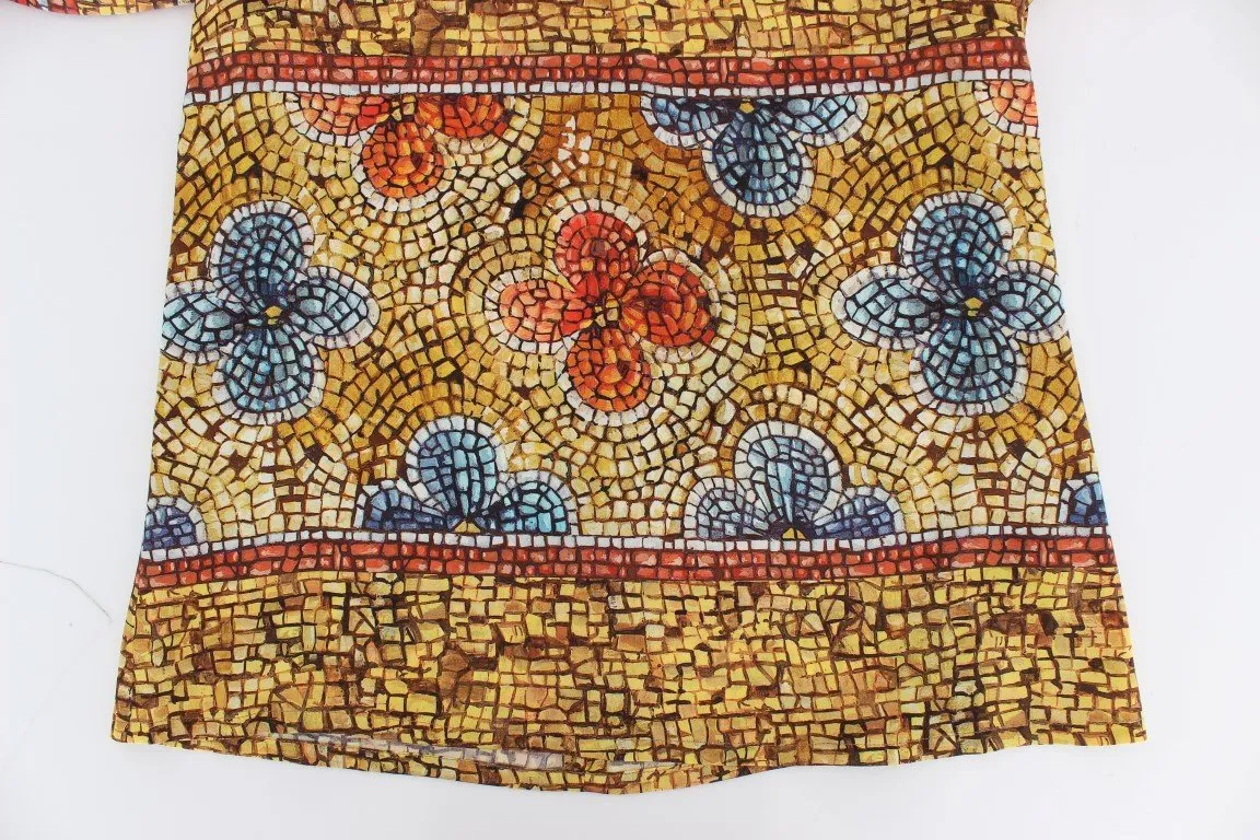 Multicolor Mosaic Print Silk Blouse T-shirt