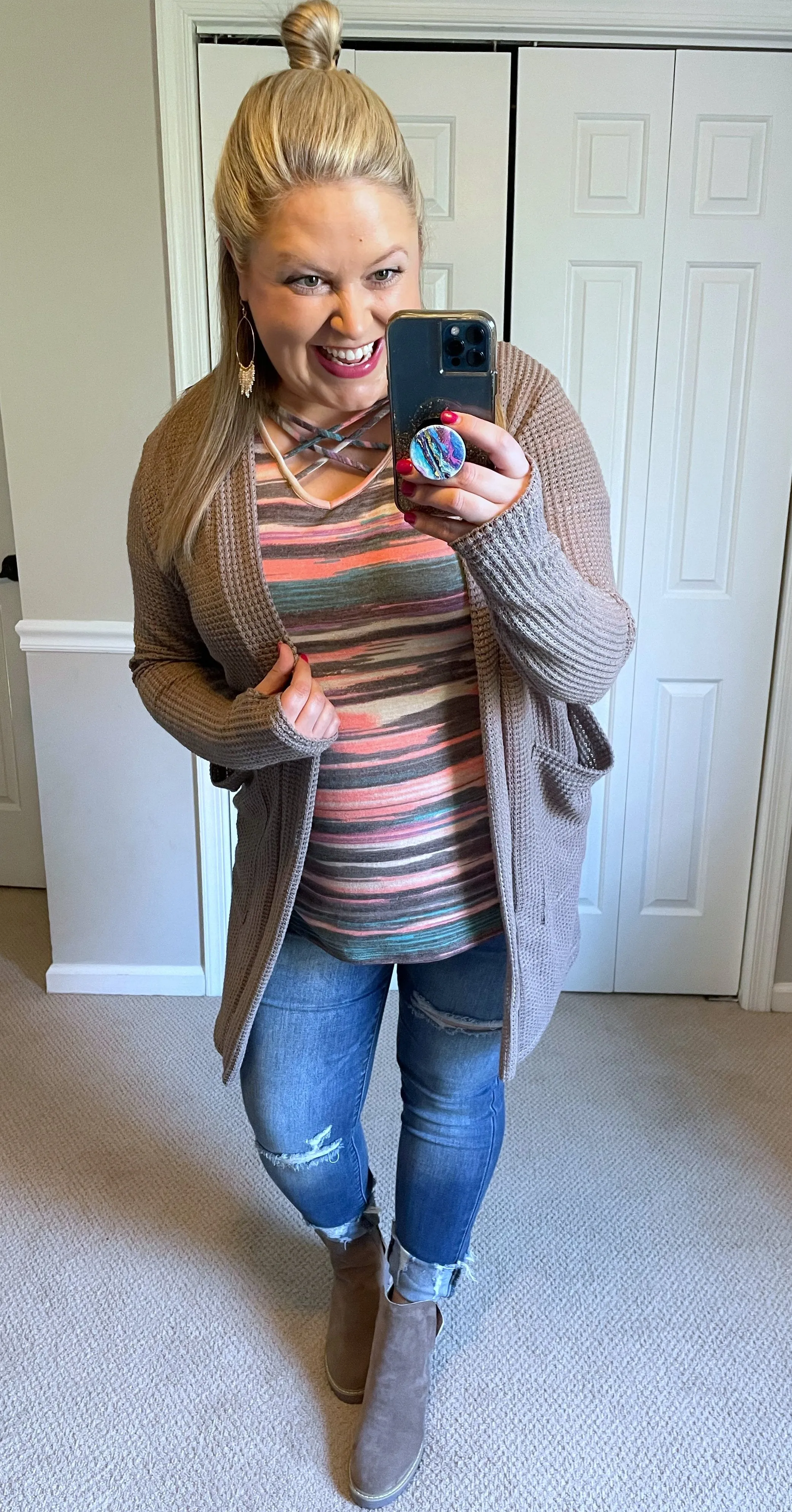 Multicolor Striped Criss-Cross V-Neck Tee