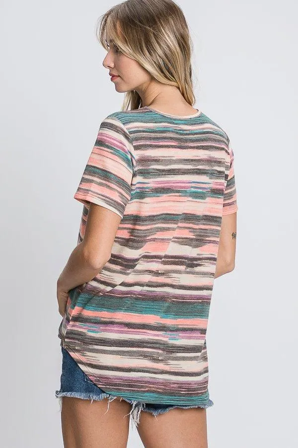 Multicolor Striped Criss-Cross V-Neck Tee